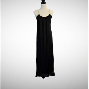 Vintage 90’s Jump Apparel Black Lined Maxi Dress Gold Braided Straps XS